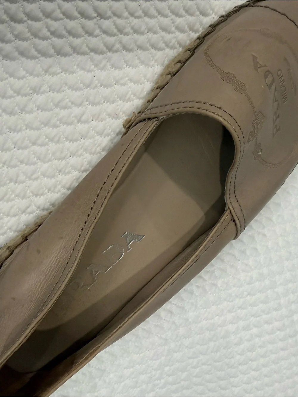 Prada Taupe Leather Espadrille Flats, Size 5 (IT 35)